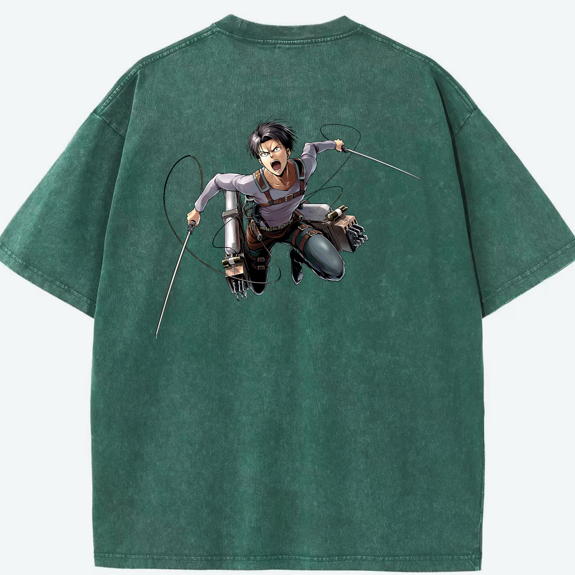 （画像用） 進撃の巨人 リヴァイ·アッカーマン Attack on Titan Levi Ackerman 綿100% ヴィンテージ風 半袖Tシャツ（背面プリント）